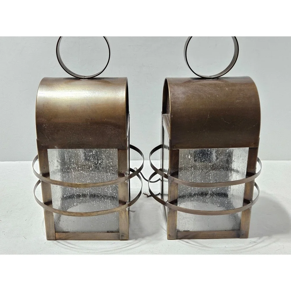Corbett Lighting Outdoor Wall Lantern Sconce Set Brass Seeded Glass Vintage
